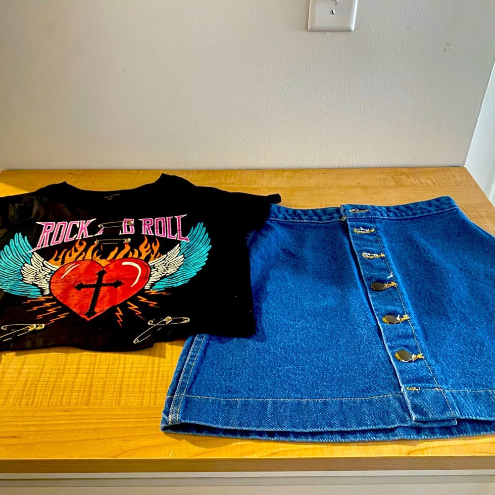 Jean Skirt& Crop Shirt Set